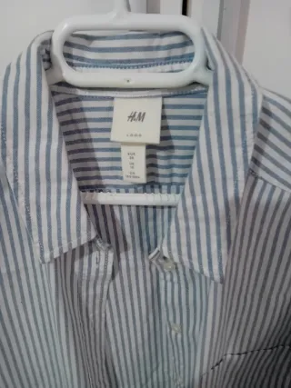 Camisa H&M Rayas Verticales Celeste M