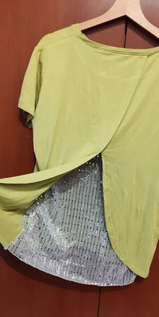 T-shirt verde chiaro con parti laminate, L/XL