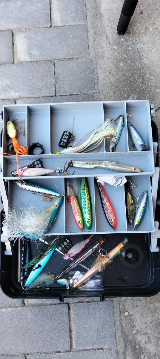 Caña de pescar y rapalas con caja