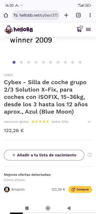 Silla coche Cybex Grupo 2-3
