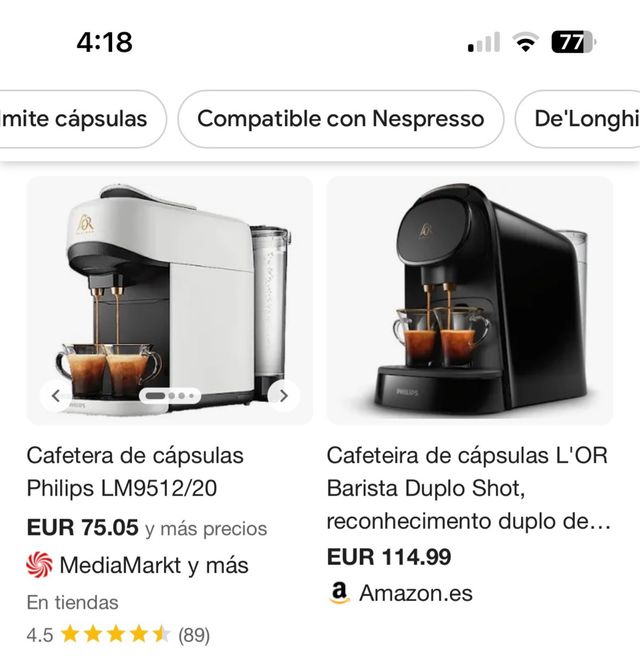 Cafetera L'Or Barista Philips Negra de cápsulas