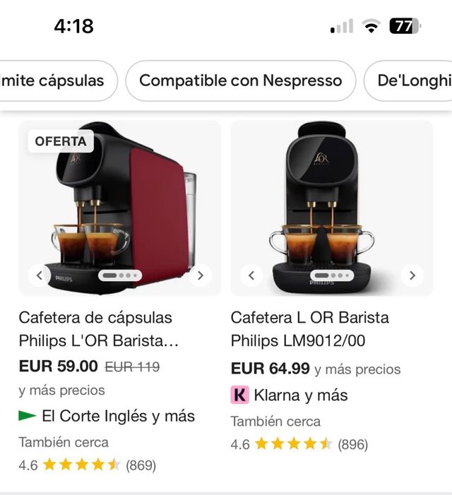 Cafetera L'Or Barista Philips Negra de cápsulas