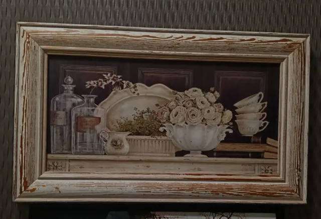 Cuadro Flores Macetas Madera Tela