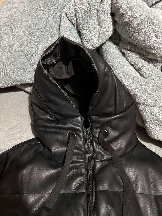 Cazadora Zara Negra Cuero Sintético