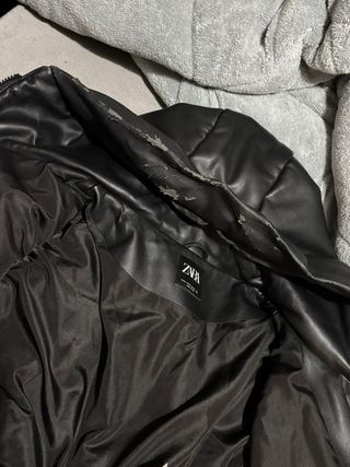 Cazadora Zara Negra Cuero Sintético