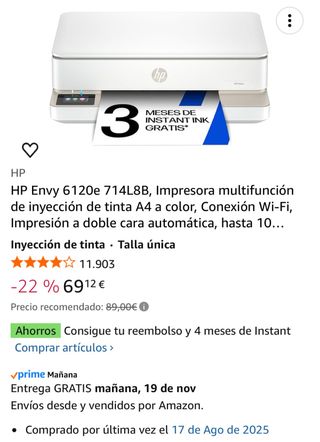 Impresora HP Envy 6120e Multifunción