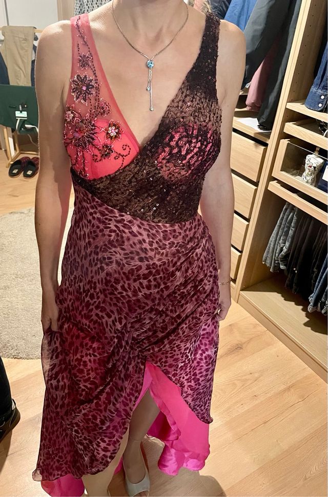 Vestido fiesta/boda rosa y rojo.  precioso