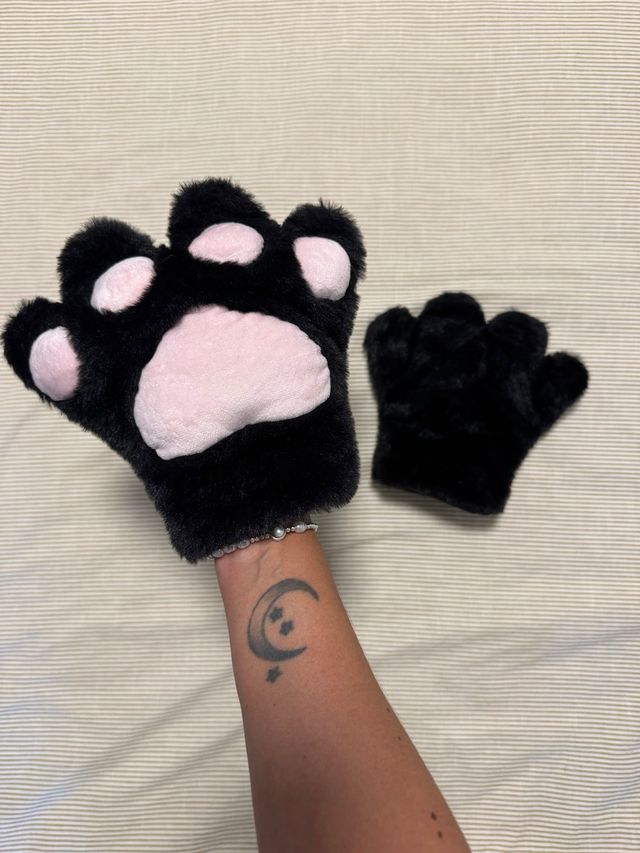 Mitones de gatita disfraz negro rosa