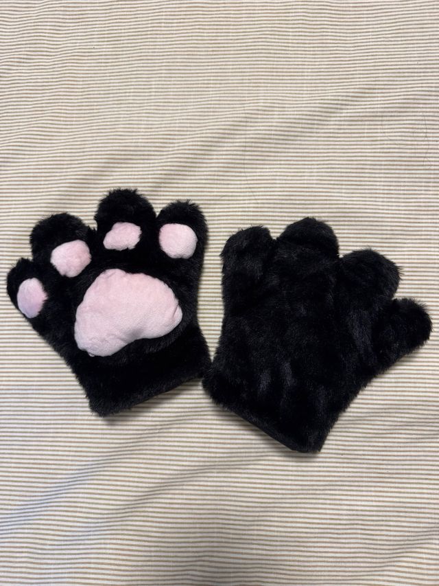 Mitones de gatita disfraz negro rosa