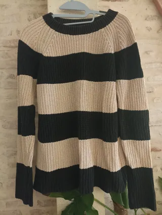 Jersey Zara rayas beige y negro talla M