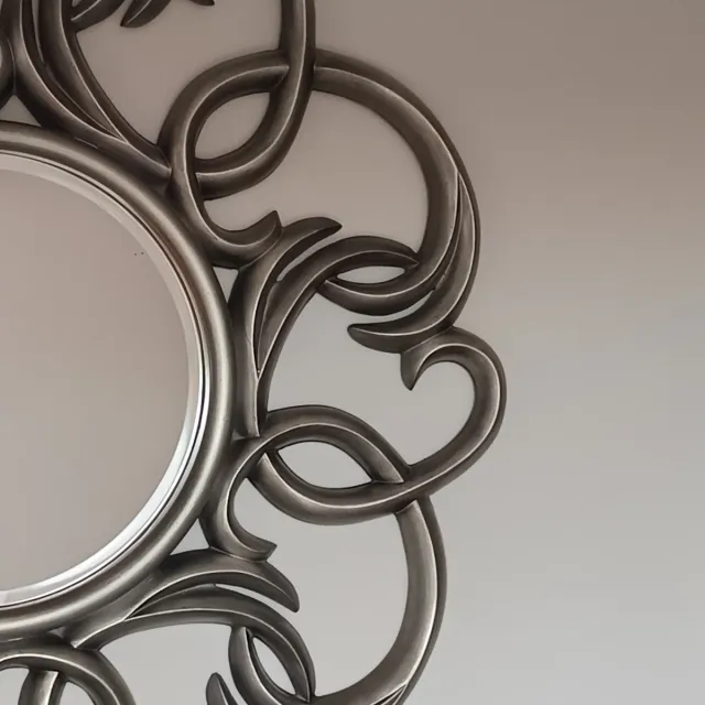 Espejo Redondo Decorativo Gris Plateado