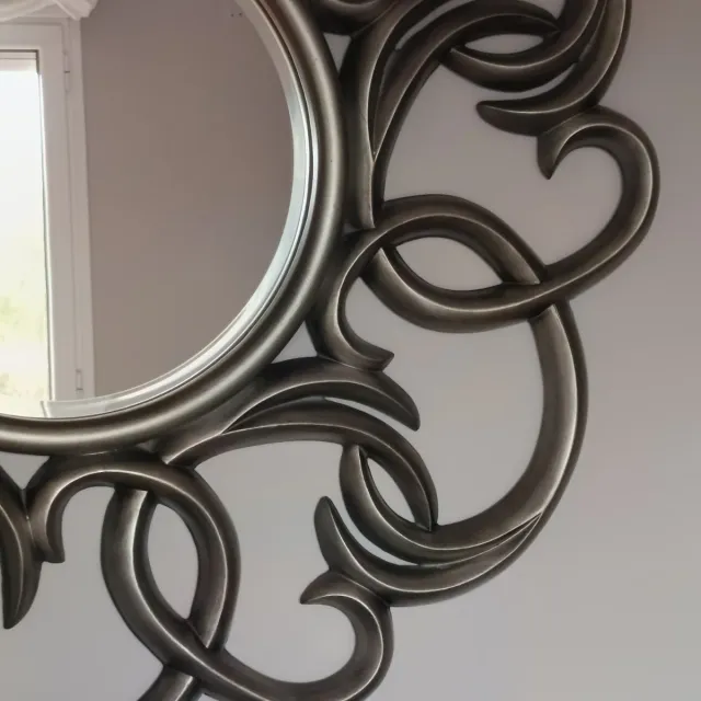 Espejo Redondo Decorativo Gris Plateado