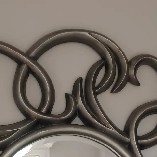 Espejo Redondo Decorativo Gris Plateado