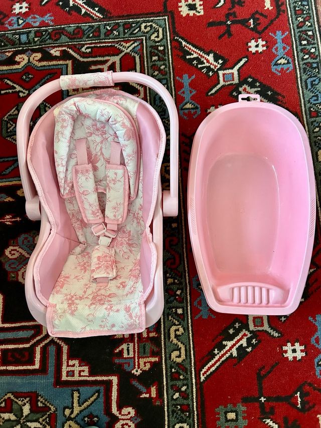 Pack bañera y capazo porta muñecos rosa