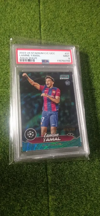 Lamine Yamal Chrome stadium aqua wave PSA 9