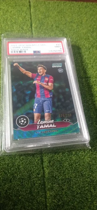 Lamine Yamal Chrome stadium aqua wave PSA 9