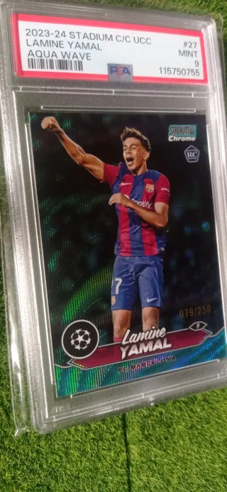 Lamine Yamal Chrome stadium aqua wave PSA 9