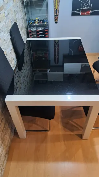 Mesa comedor extensible cristal negro y blanco
