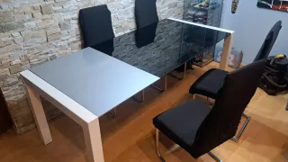 Mesa comedor extensible cristal negro y blanco