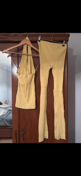Conjunto Zara Top Halter y Pantalón S