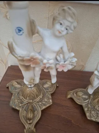 Candelabri in metallo e porcellana di capodimonte