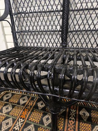 Banco doble de ratán vintage negro