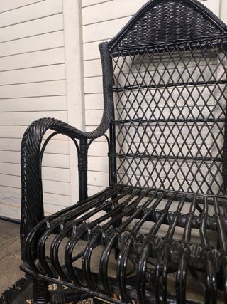 Banco doble de ratán vintage negro