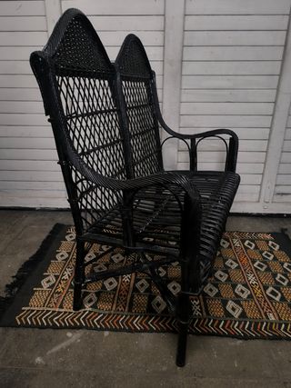 Banco doble de ratán vintage negro