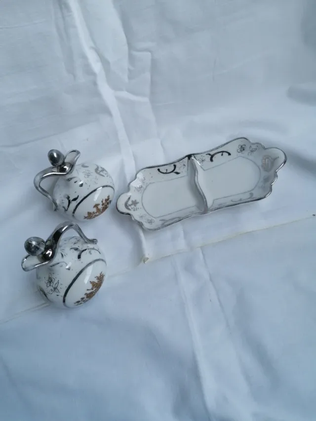 Set Aceitera y Vinagrera Mini Porcelana y Metal