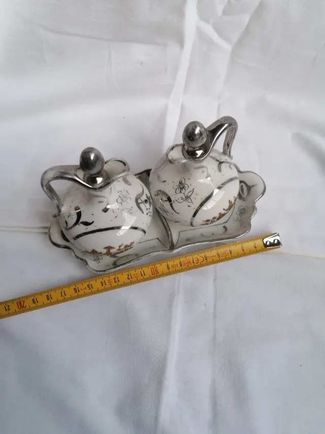Set Aceitera y Vinagrera Mini Porcelana y Metal