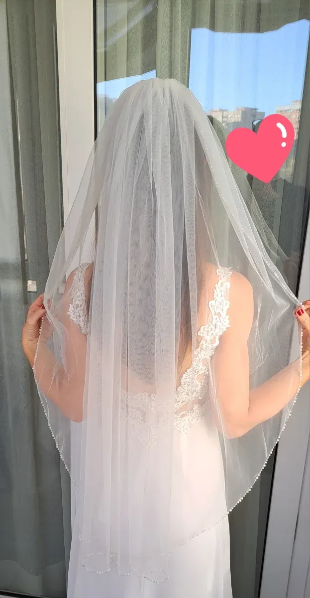 Velo de novia de 90cm con perlas