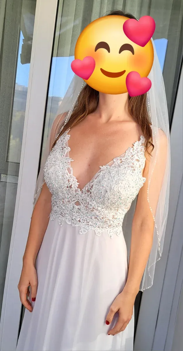 Velo de novia de 90cm con perlas