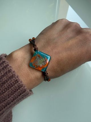 Pulsera con cristal naranja y turquesa