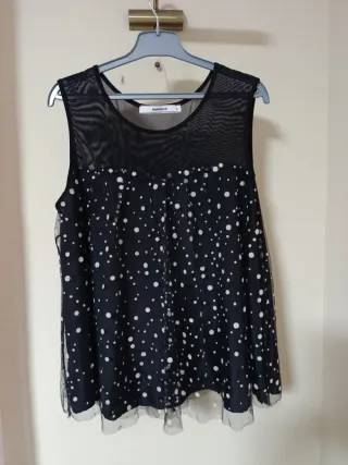 Top fiesta tul lunares negro talla L