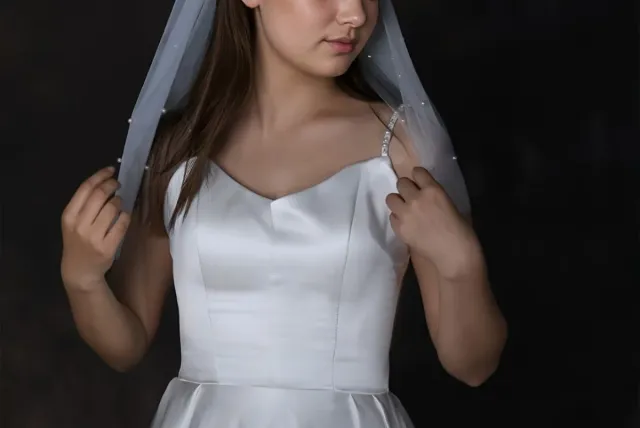 Velo de novia de 50cm con perlas