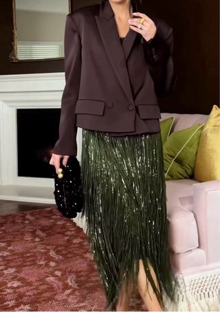 Falda Zara flecos lentejuelas verde coleccion T/L