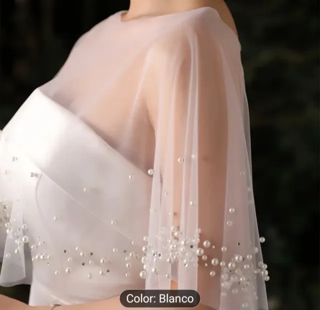 Chal de novia transparente con perlas