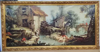 Cuadro paisaje rústico con marco - Antigüedades