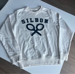 Silbon White Sweatshirt Vintage Style Logo Navy