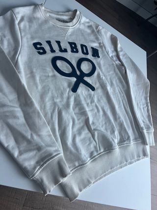Silbon White Sweatshirt Vintage Style Logo Navy