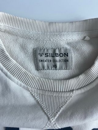 Silbon White Sweatshirt Vintage Style Logo Navy