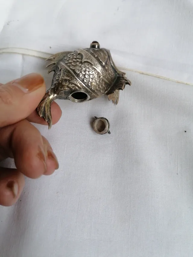 Pareja saleros pimenteros peces alpaca vintage