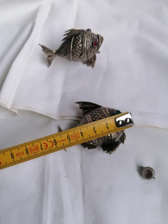 Pareja saleros pimenteros peces alpaca vintage