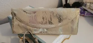 Conjunto zapatos y bolso fiesta beige y dorados 38