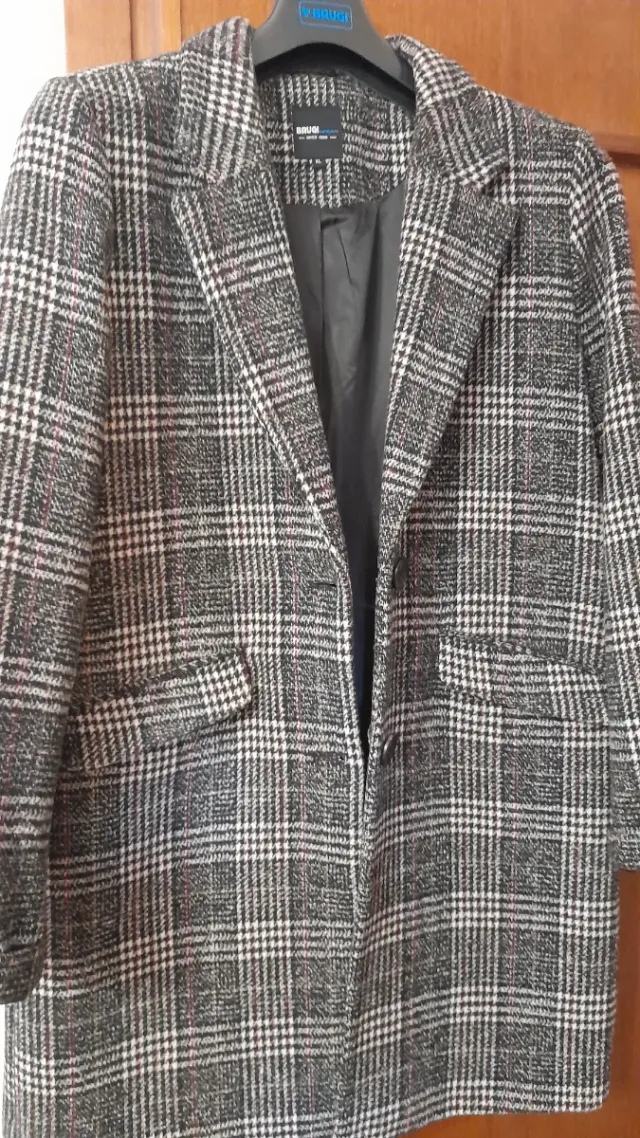 Cappotto donna scozzese grigio e rosa