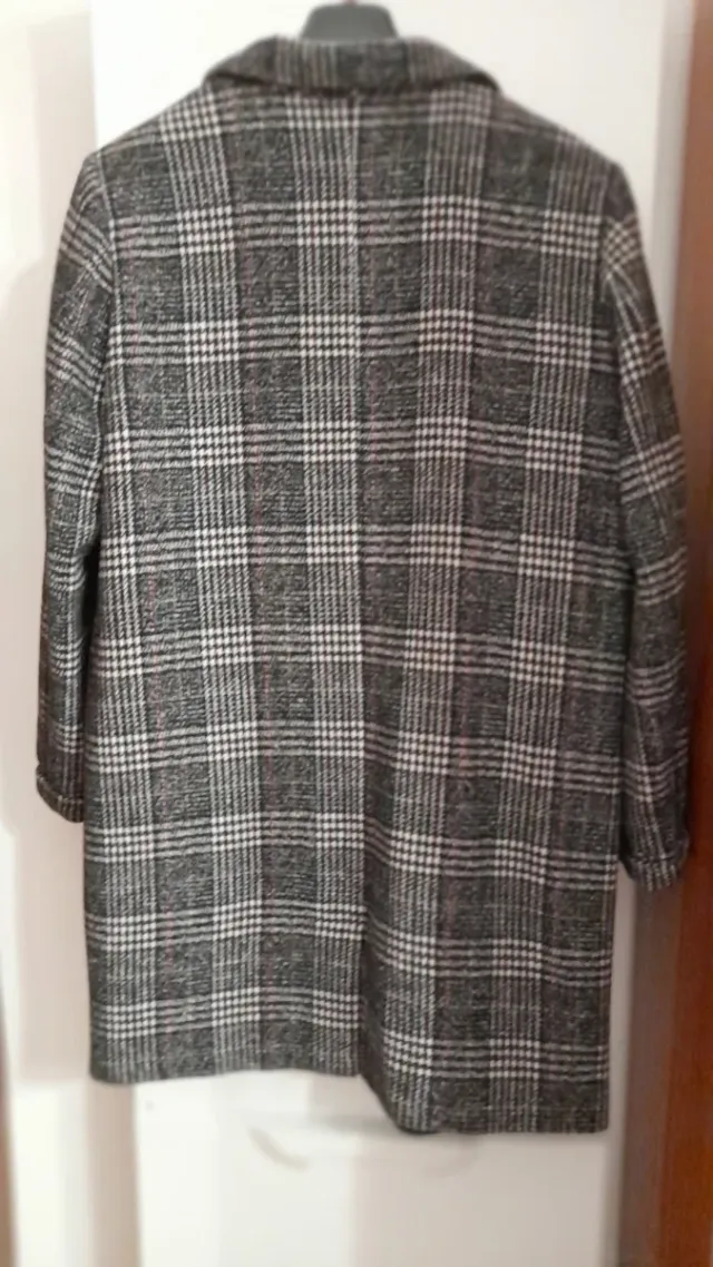 Cappotto donna scozzese grigio e rosa