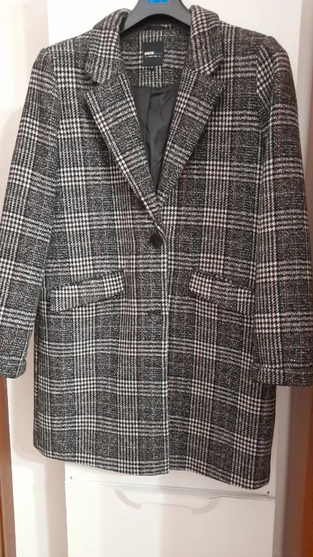 Cappotto donna scozzese grigio e rosa