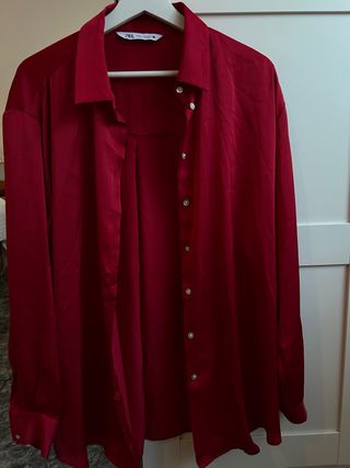 Camisa Zara Seda Oversize XL Roja