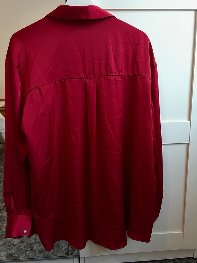 Camisa Zara Seda Oversize XL Roja
