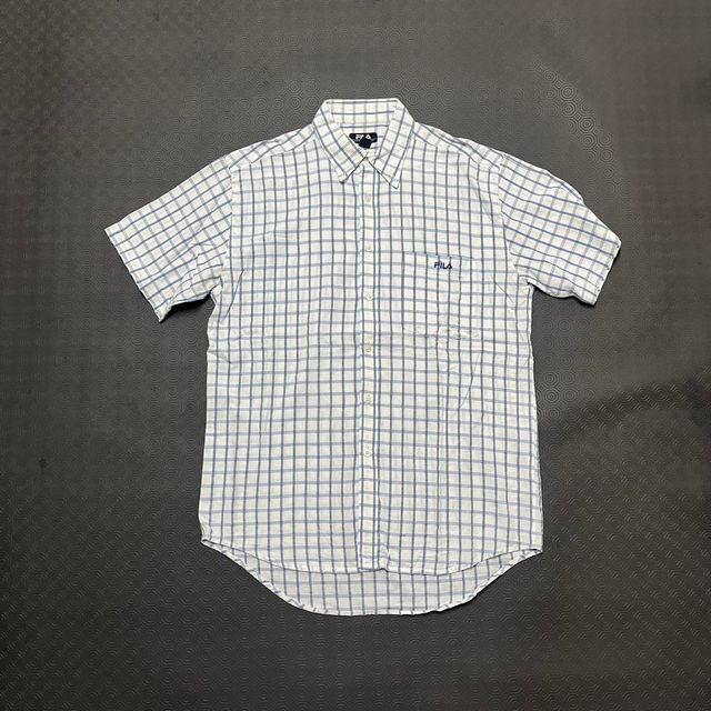 Camisa Vintage Fila Xadrez Azul e Branca S